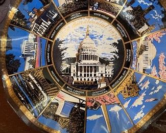 Vintage Washingon DC 1976 Bicentennial Gold Accented Glass Ruffled Dish