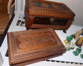 Antique tramp art boxes