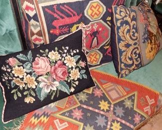 Antique needlepoint carriage pillows