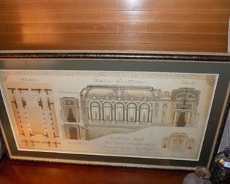 1914 hand colored  architectural piece