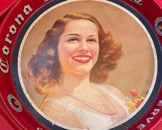 Vintage Corona Victoria Girl Model Metal Beverage Tray