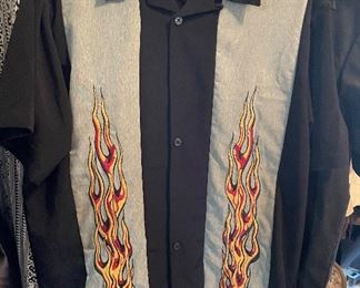 Vintage Chrome Eagle Flames Bowling Shirt