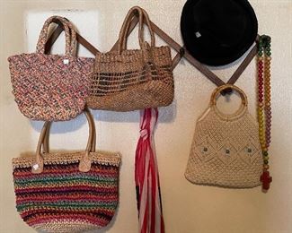 Vintage Straw and Macrame Bags