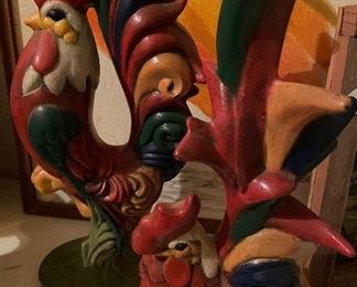 Vintage Arnel's Pottery Hen and Rooster 