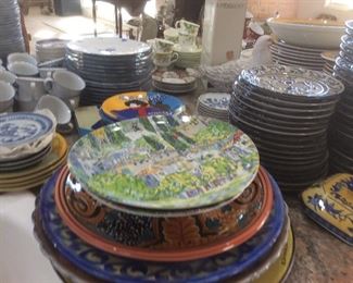 Dishes, top ones are Klimt art plates