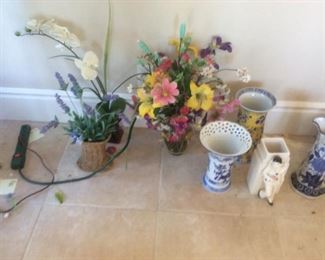 Faux flowers and vases