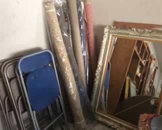 Folding chairs, fabric, gold mirror