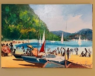 1- $395 Oil painting on canvas Jamaica "Blue Lagoon" signed 42"  x 29" Ken Seavers 