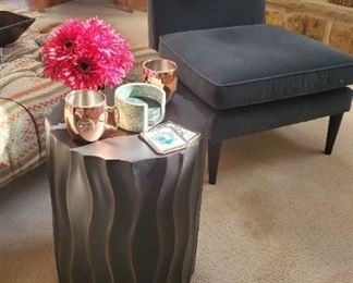 Nesting table, armless designer chairs