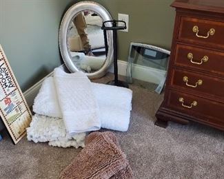 Bathroom decor, mirrors and small dresser