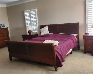 Kinf size bed, motorized mattress with matching oversized nightstands,  matching pair of lamps, tv stand armoire & dresser