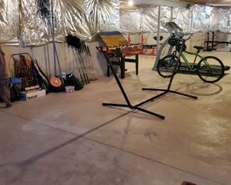 Skis, hammock, golf clubs, bike, Foosball, 