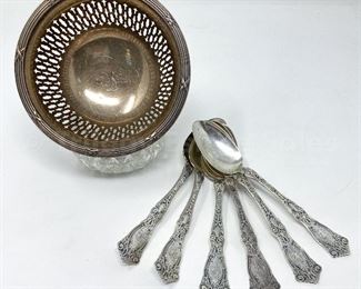 Wallace sterling silver reticulated bowl and set of six spoons