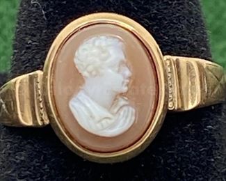 Important Early 19th Century Cameo Ring With Profile Of Black Man, 10k