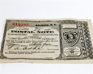 $.45 Raleigh Postal Note 1889