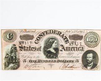 Confederate States of America Richmond $100 Note