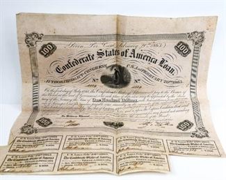 Confederate States of America Loan $100 Notes
