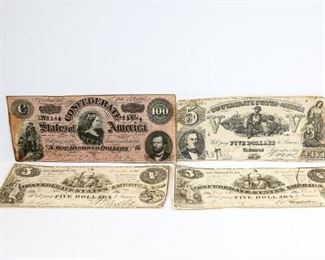 Confederate $100 and $5 Notes