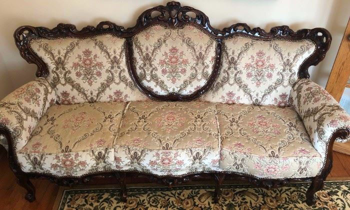 Ornate Couch with Two Matching Chairs