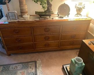 Full size beautiful Rosewood bedroom set and a room full of Asian art, smalls, mens clothing, shoes and hats