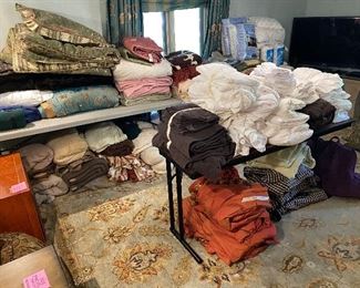 Tons of custom bedding, sheets, towels and curtains