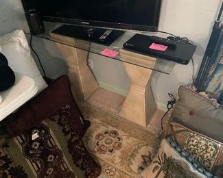 Glass and stone sofa table