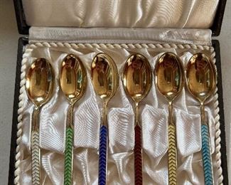 Danish Sterling Silver Hand Enameled Demitasse Spoons