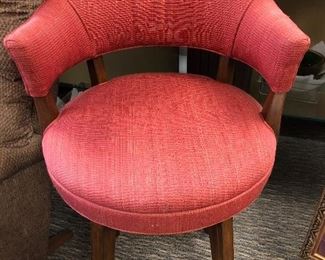 One of Two Upholstered Swivel Bar Stools