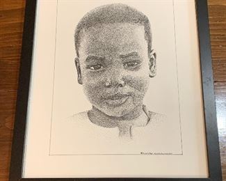 Stippling art of boy's face. Charlotte Royal - listed artist