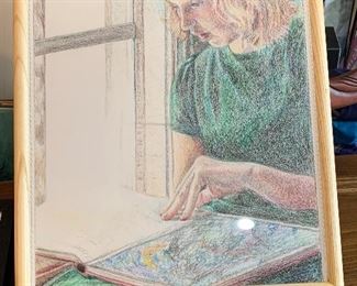 Framed artwork - media: crayons