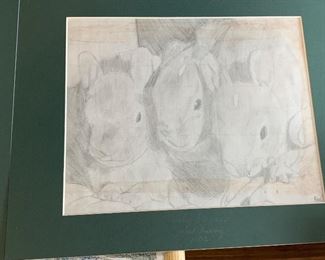 Framed illustrations - sketches of animals