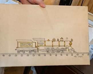 Train folk art - painting by Georgian Howard Royal 1989