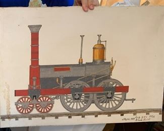 Train folk art - painting by Georgian Howard Royal 1987