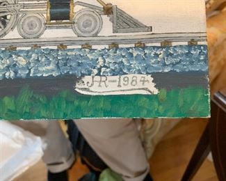 Train folk art - painting by Georgian Howard Royal 1984