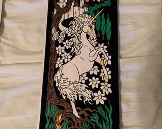 Vintage velvet unicorn art - is his name Elvis?
