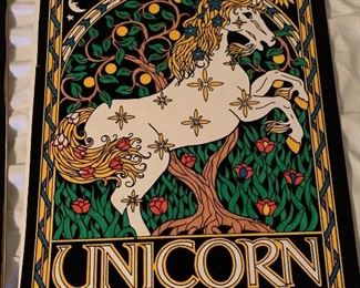 Vintage velvet unicorn art - is his name Elvis?