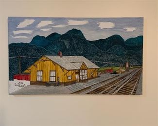 Train folk art - painting by Georgian Howard Royal 1972