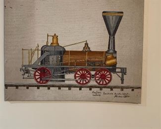 Train folk art - painting by Georgian Howard Royal 1987