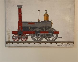 Train folk art - painting by Georgian Howard Royal 1987