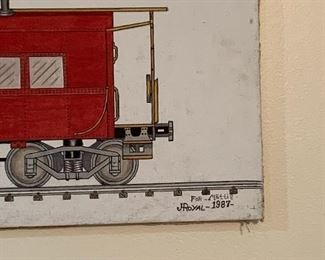 Train folk art - painting by Georgian Howard Royal 1987