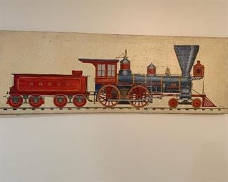 Train folk art - painting by Georgian Howard Royal 1982