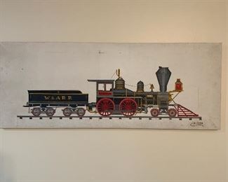Train folk art - painting by Georgian Howard Royal 1982