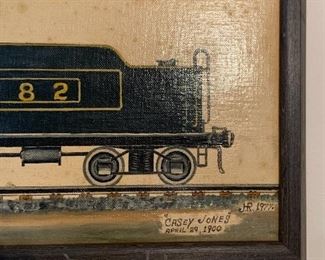 Train folk art "Casey Jones" - painting by Georgian Howard Royal 1977