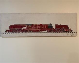 Train folk art - painting by Georgian Howard Royal 1983