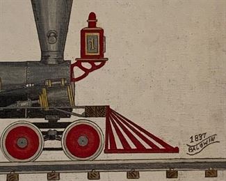 Train folk art - painting by Georgian Howard Royal 1984