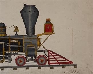 Train folk art - painting by Georgian Howard Royal 1984