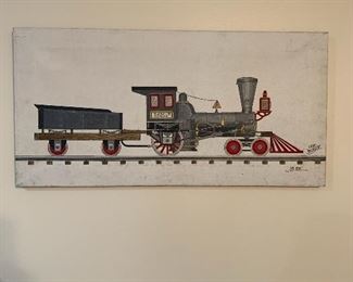 Train folk art - painting by Georgian Howard Royal 1984