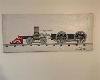 Train folk art - painting by Georgian Howard Royal 1988