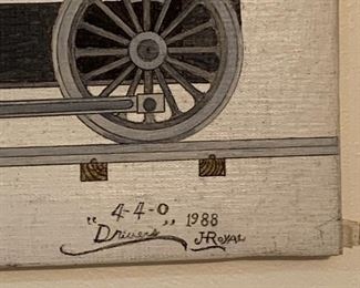 Train folk art - painting by Georgian Howard Royal 1988