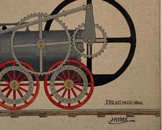 Train folk art - painting by Georgian Howard Royal 1982